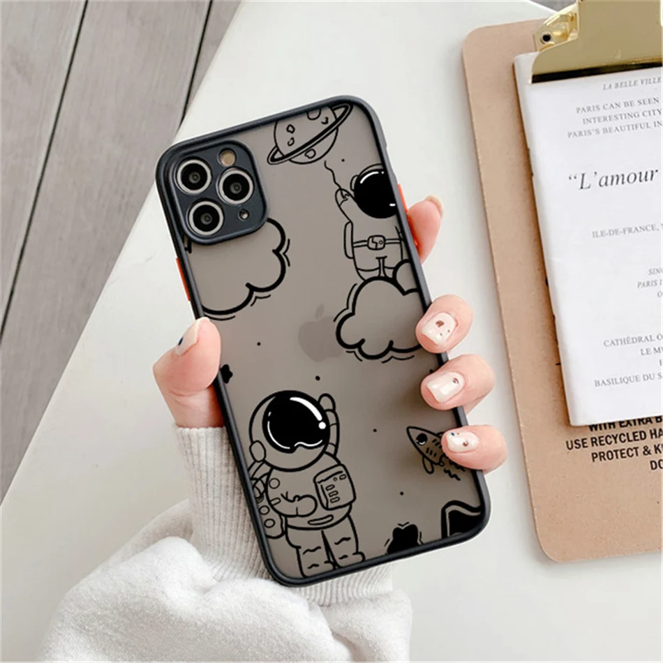 Cartoon Alien Shockproof Phone Case For iPhone 7 8 Plus 11 Pro Max 12 Mini XS Max X XR SE 2020 Cute Camera Protection Back Cover