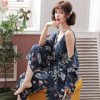 2020 News Cotton Satin Long Sleeve Pajamas 3Pcs Pjs Sets Home Clothes for Women Viscose Sleepwear Nightwear Floral Print Sexy 
2020 News Cotton Satin Long Sleeve Pajamas 3Pcs Pjs Sets Home Clothes for Women Viscose Sleepwear Nightwear Floral Print Sexy