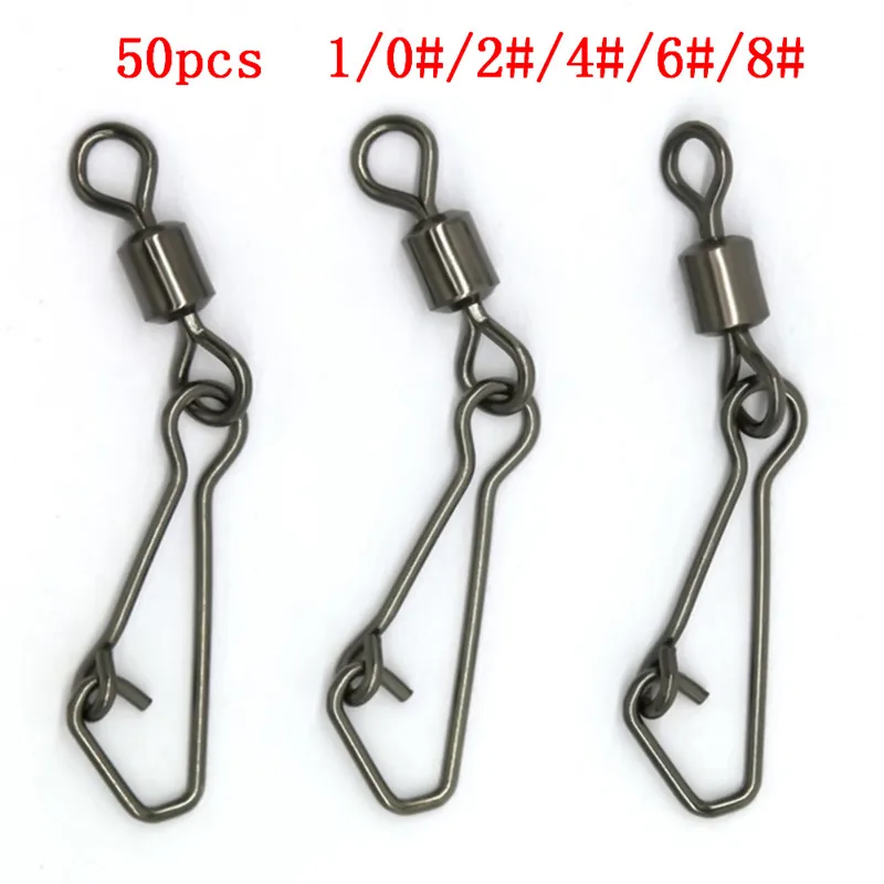 50pcs/pack 1/0#/2#/4#/6#/8# Bearing Fishing Swivels Snap Rolling Connector Swivel With Hooked Snap Fishing Accessories 
50pcs/pack 1/0#/2#/4#/6#/8# Bearing Fishing Swivels Snap Rolling Connector Swivel With Hooked Snap Fishing Accessories
