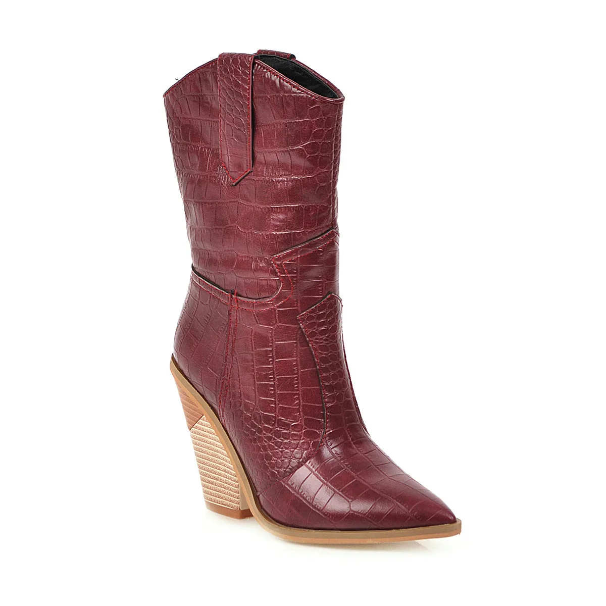 Plush Lining Chunky Heel Women Middle Boots Multi Colors Crocodile Pattern Winter Western Shoes y121
Plush Lining Chunky Heel Women Middle Boots Multi Colors Crocodile Pattern Winter Western Shoes y121