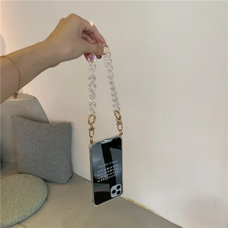 Crystal Chain lanyard anti-fall mirror Case For iPhone Soft silicone case