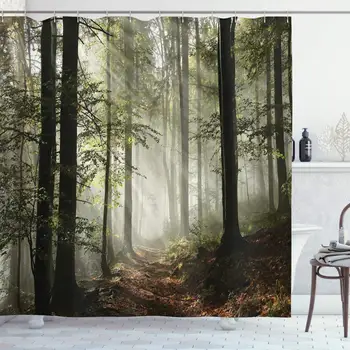 Farm House Decor Collection, Dark Forest Route Surrounded by Fog in the Sunshine Day Time in Mother Earth Image, Polyester
Farm House Decor Collection, Dark Forest Route Surrounded by Fog in the Sunshine Day Time in Mother Earth Image, Polyester