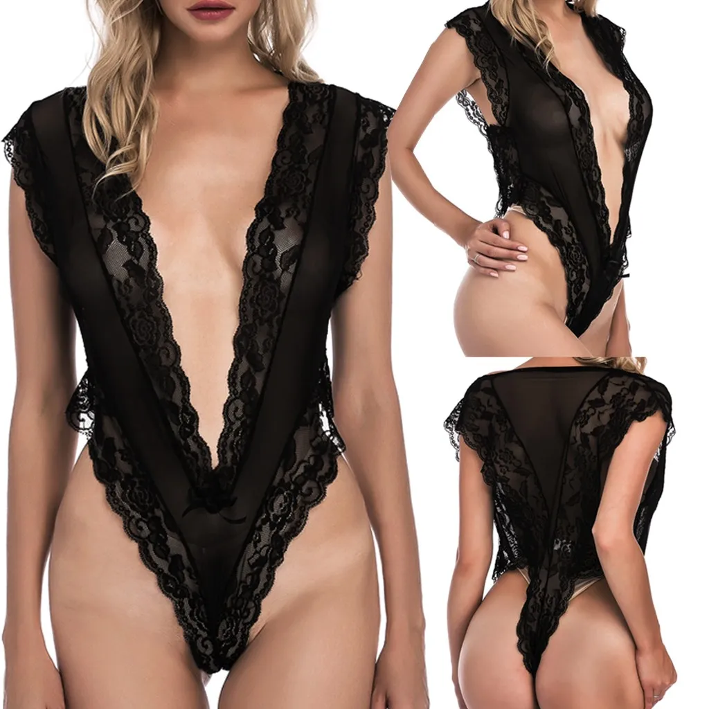 Сплошной сексуальный женское нижнее белье Babydoll Сексуальное Кружевное боди Тедди