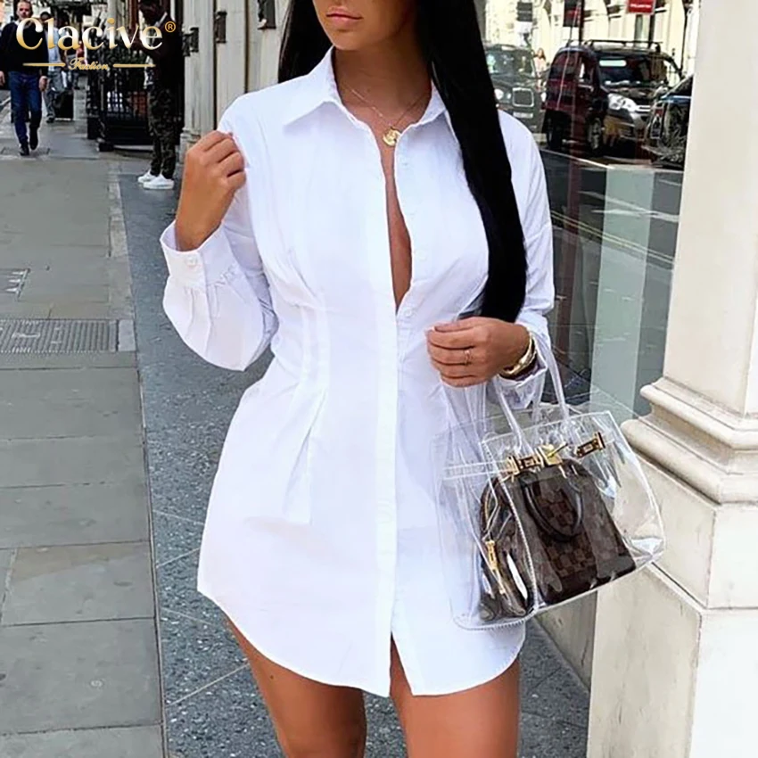 Clacive Fashion Long Sleeve White Shirt Dress Casual Turn-Down Collar Office Ladies Dresses Elegant Bodycon Ruched Dress Female
Clacive Fashion Long Sleeve White Shirt Dress Casual Turn-Down Collar Office Ladies Dresses Elegant Bodycon Ruched Dress Female