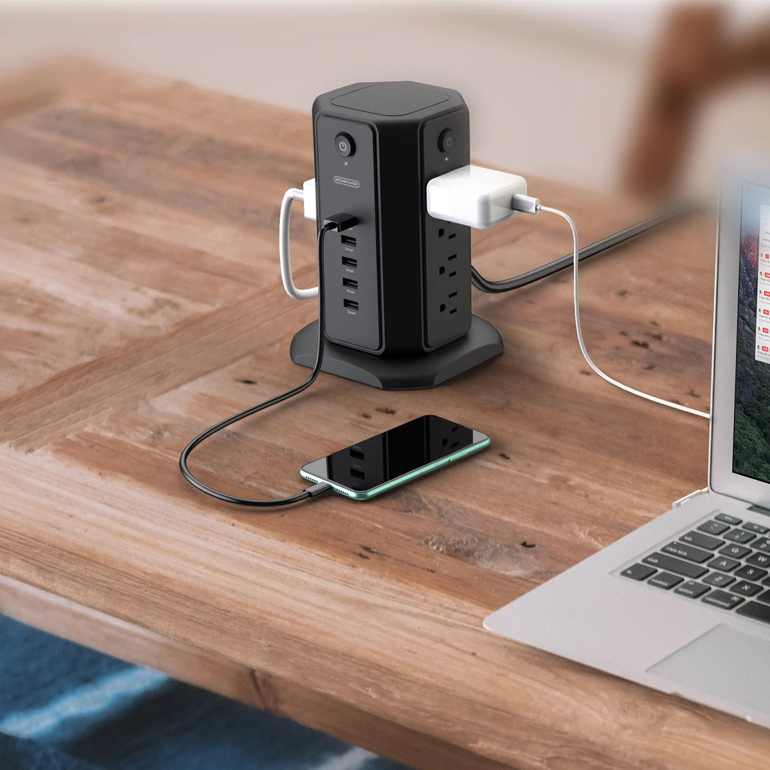 NTONPOWER US Power Strip Tower with 3M Extension Cord Surge Protector with Flat Plug 13A Circuit Breaker for Home and Office NTONPOWER US Power Strip Tower with 3M Extension Cord Surge Protector with Flat Plug 13A Circuit Breaker for Home and Office