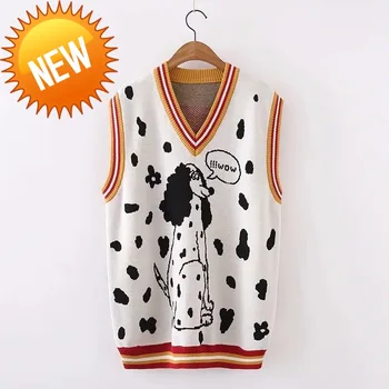 Cartoon Women's Dog Embroidery Knitted Sweaters Sleeveless Vest Winter Warm V-Neck Female Jumpers Pullovers
Cartoon Women's Dog Embroidery Knitted Sweaters Sleeveless Vest Winter Warm V-Neck Female Jumpers Pullovers