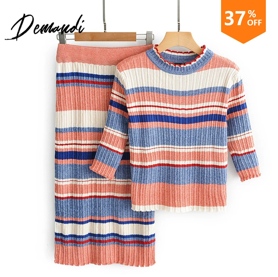 DEMANDI Sweaters Women's Knitted Sweaters Fall 2019 New Fashion Stripe Coloured Round Neck Sweaters and Long Skirt Slimming Suit
DEMANDI Sweaters Women's Knitted Sweaters Fall 2019 New Fashion Stripe Coloured Round Neck Sweaters and Long Skirt Slimming Suit