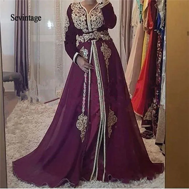Sevintage Moroccan Kaftan Long Sleeve Evening Dresses Muslim Gold Lace Appliques Saudi Arabic Prom Gowns Formal abendkleider
Sevintage Moroccan Kaftan Long Sleeve Evening Dresses Muslim Gold Lace Appliques Saudi Arabic Prom Gowns Formal abendkleider