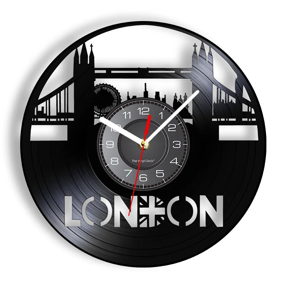 

Big Ben in London England Skyline Vinyl Record Wall Clock Tower Bridge Retro Cityscape Art Watch Timepieces UK Traveling Gift
