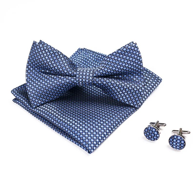 Фото 100% Silk Blue Bowtie Woven Dot Checked Stripe Men Bow Tie Set Butterfly Office Wedding Dress Mens Gift Formal luxury Accessory |