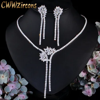 CWWZircons Dubai CZ Stone Long Dangle Drop Bridal Tassel Earring Necklace Set for Wedding Party Costume Jewelry Accessories T466 
CWWZircons Dubai CZ Stone Long Dangle Drop Bridal Tassel Earring Necklace Set for Wedding Party Costume Jewelry Accessories T466