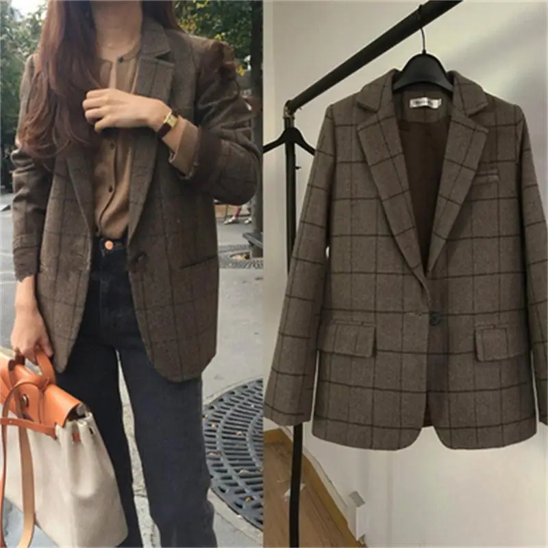 Fashion Woolen Blazer women jacket spring New high quality Plus size Plaid woolen casual suit women Blazer women coat
Fashion Woolen Blazer women jacket spring New high quality Plus size Plaid woolen casual suit women Blazer women coat
