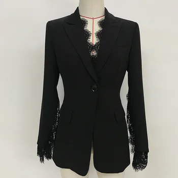 HIGH QUALITY Office Ladies Blazer Jacket Female 2019 Autumn Winter New Split Lace Sleeves One Button Black White Women Blazer
HIGH QUALITY Office Ladies Blazer Jacket Female 2019 Autumn Winter New Split Lace Sleeves One Button Black White Women Blazer