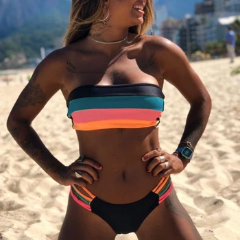 Sexy Strapless Bikini 2020 Swimwear Bandeau Striped Bikinis Set Swimming Beach Wear Swimsuit Women Bathing Suit maillot de bain
Sexy Strapless Bikini 2020 Swimwear Bandeau Striped Bikinis Set Swimming Beach Wear Swimsuit Women Bathing Suit maillot de bain