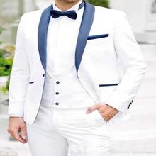 2022 Hot Selling Navy Blue Shawl Collar Men's White Suits Custom Made Single Breasted Business Casual Blazer 3 Pieces Skinny 
2022 Hot Selling Navy Blue Shawl Collar Men's White Suits Custom Made Single Breasted Business Casual Blazer 3 Pieces Skinny
