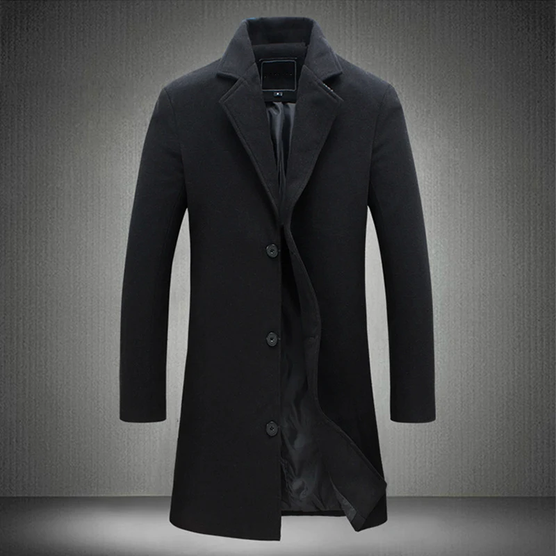 Тренч мужской длинный в Корейском стиле приталенное шерстяное пальто оверсайз