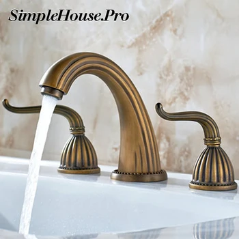 European style copper antique hot and cold water faucet three-hole bathtub faucet antique basin faucet three-piece faucet 
European style copper antique hot and cold water faucet three-hole bathtub faucet antique basin faucet three-piece faucet