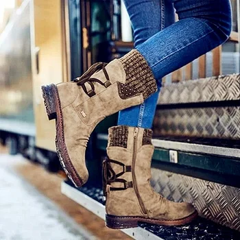 Warm women Boots New Autumn Winter Vintage PU Patchwork Female Flat Lace Up women Shoes Snow Boots Knitting Mid Calf Boots
Warm women Boots New Autumn Winter Vintage PU Patchwork Female Flat Lace Up women Shoes Snow Boots Knitting Mid Calf Boots