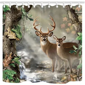 TANSTAN Deer Decor,Waterproof Fabric Elk Foggy Forest Shower Curtain, Hooks Included, 71X71 inch 
TANSTAN Deer Decor,Waterproof Fabric Elk Foggy Forest Shower Curtain, Hooks Included, 71X71 inch