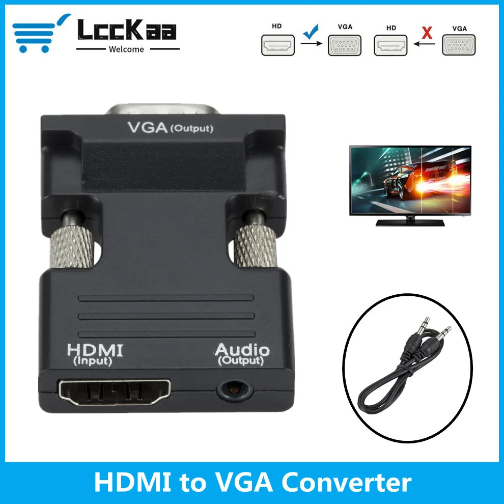 

HDMI-compatible Female to VGA Male Converter 3.5mm Audio Cable Adapter 1080P HD Video Output for PC Laptop TV Monitor Projector