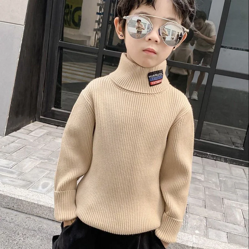 

New Kids Turtleneck Sweater Warm Winter Autumn Girls Boys Clothes Knitted Children's Outerwear Fleece Thicken Teenager Pullover