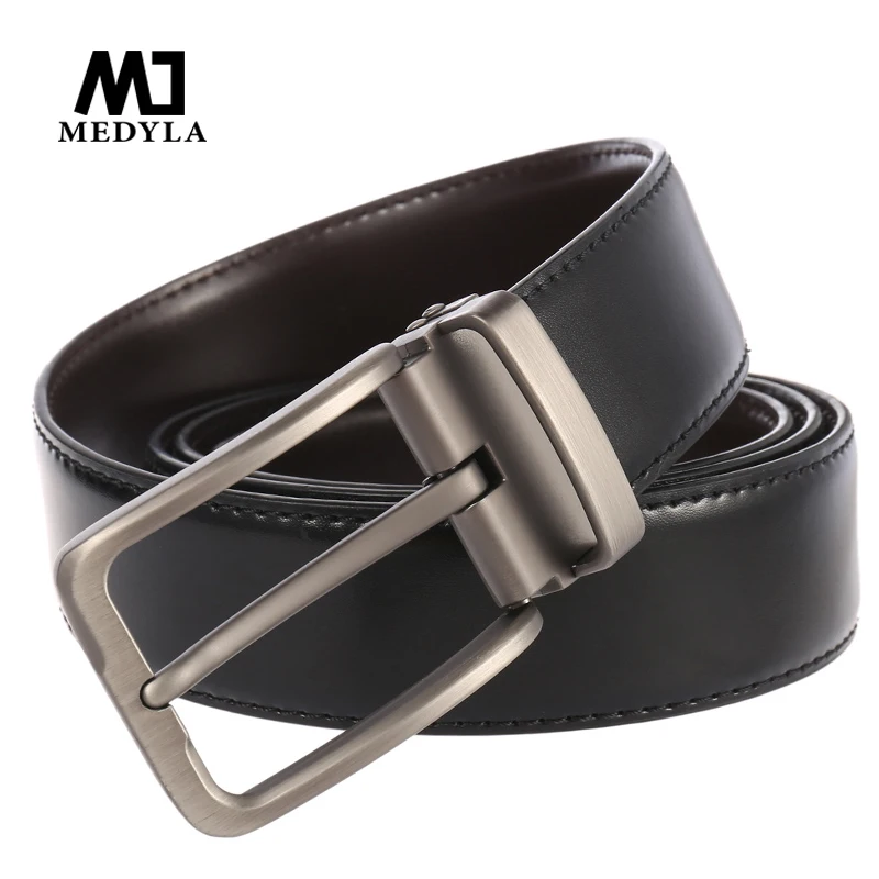 

MEDYLA Men's Belt Official authentic luxury Business Leather Belts Pin Buckle Casual Punch Leather Man Formal wear Belt