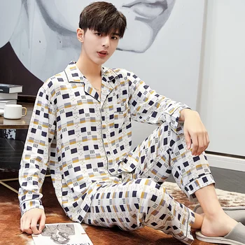 Spring And Autumn Men'S Cotton Silk Pajamas Thin Section Long-Sleeved Thin Section Home Service Artificial Cotton Suit Nighties
Spring And Autumn Men'S Cotton Silk Pajamas Thin Section Long-Sleeved Thin Section Home Service Artificial Cotton Suit Nighties