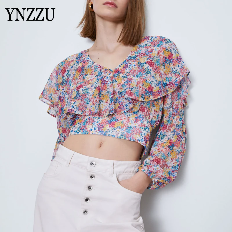 Spring Sexy V-neck Female Crop tops 2020 New Long sleeve Ruffles Floral print Chiffon Women shirt blouse Fashion YNZZU YT847
Spring Sexy V-neck Female Crop tops 2020 New Long sleeve Ruffles Floral print Chiffon Women shirt blouse Fashion YNZZU YT847