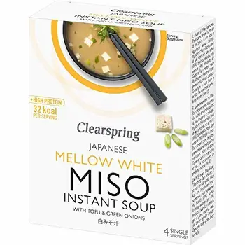 Clearspring | Mellow White Miso Soup + Tofu | 1 x 4x10g 
Clearspring | Mellow White Miso Soup + Tofu | 1 x 4x10g