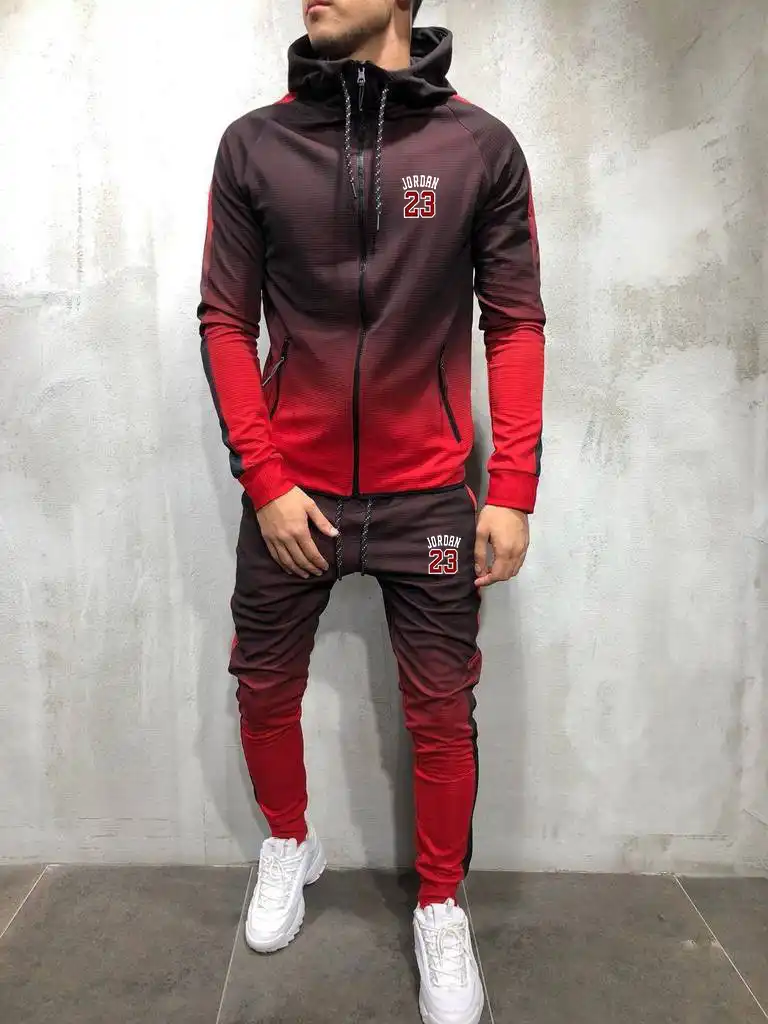 Chándal de moda con cremallera para hombre, ropa deportiva informal con  estampado 3D de color degradado, sudaderas con capucha y pantalón JORDAN  23|Conjuntos para hombres| - AliExpress