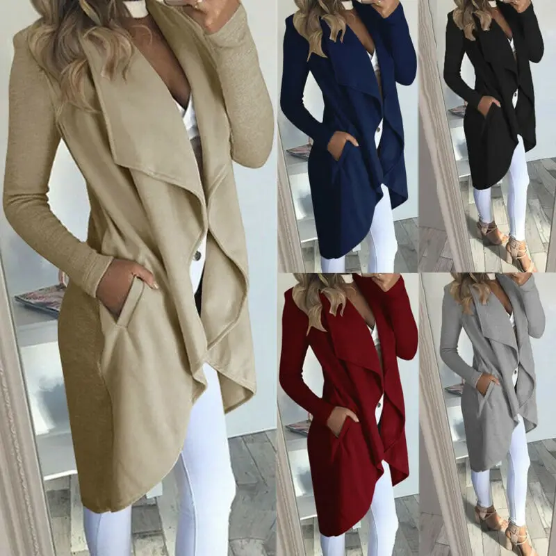 Фото 2019 Fashion Long Sleeve Coat Turn-Down Collar Warm Autumn Winter Women Solid Jackets Plus Size 2XL | Женская одежда