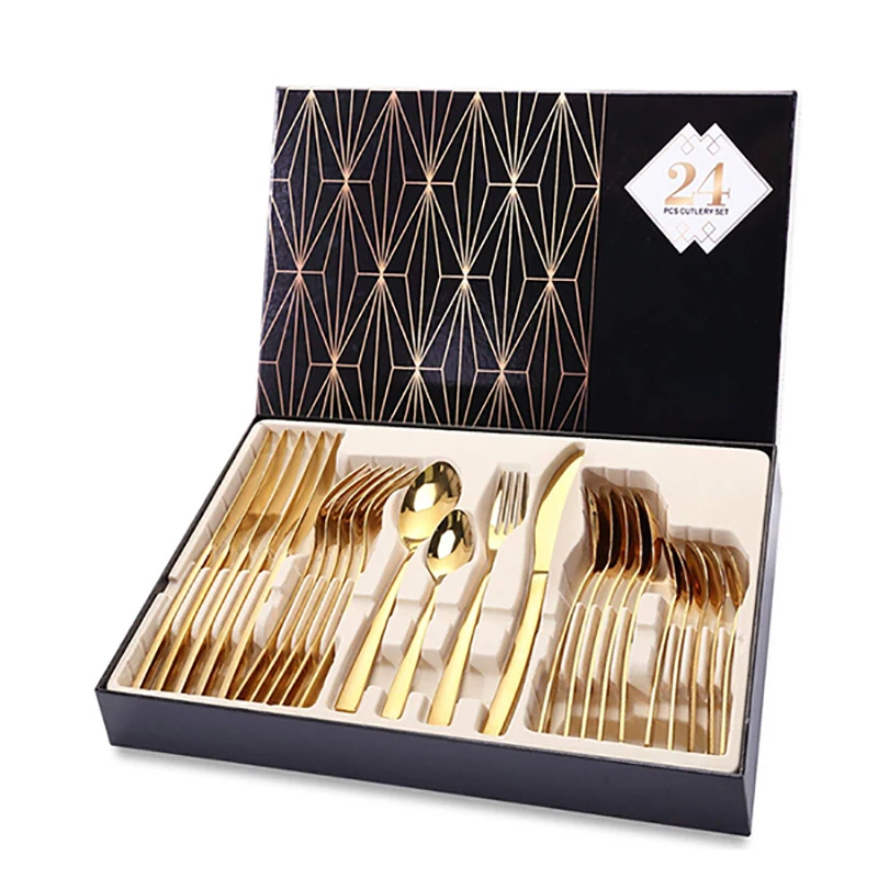 24PCS Gold Cutlery Set Dishes Dinnerware Set Knives Forks Spoons Western Kitchen Utensil Stainless Steel Tableware Home Dinner
24PCS Gold Cutlery Set Dishes Dinnerware Set Knives Forks Spoons Western Kitchen Utensil Stainless Steel Tableware Home Dinner