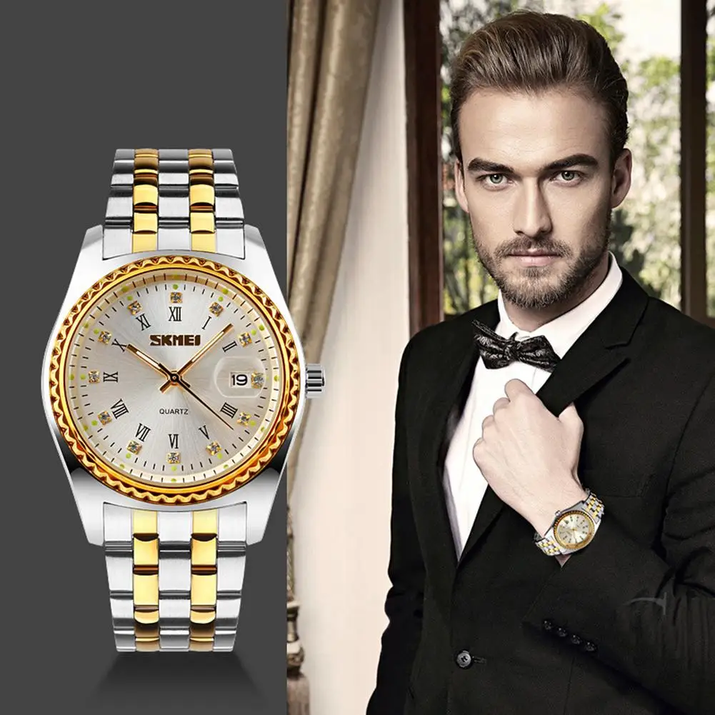 SKMEI 9098 Roman Numerals Rhinestone Date Quartz Unisex Stainless Steel Band Wrist Watch
SKMEI 9098 Roman Numerals Rhinestone Date Quartz Unisex Stainless Steel Band Wrist Watch