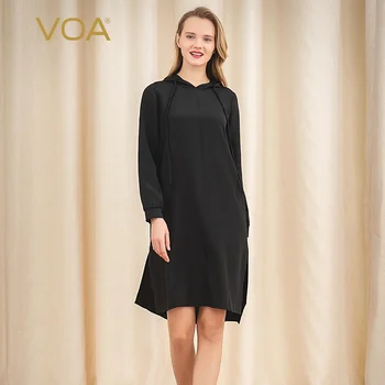 VOA weighs heavily in silk elastic heavy crepe black belt hat long-sleeved front short-back-style loose dress A10216
VOA weighs heavily in silk elastic heavy crepe black belt hat long-sleeved front short-back-style loose dress A10216