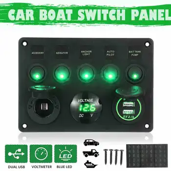 5 Gang ON-OFF Toggle Rocker Switch Control Panel with Digital Voltmeter Dual USB Charger 12V/24V for Car Marine Boat 
5 Gang ON-OFF Toggle Rocker Switch Control Panel with Digital Voltmeter Dual USB Charger 12V/24V for Car Marine Boat