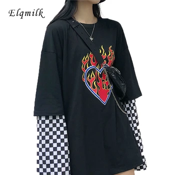 2020 Spring Ins Black And White Checkerboard Grid Split Joint Flame Printing Loose Long Sleeve False Two Pieces T-shirts
2020 Spring Ins Black And White Checkerboard Grid Split Joint Flame Printing Loose Long Sleeve False Two Pieces T-shirts