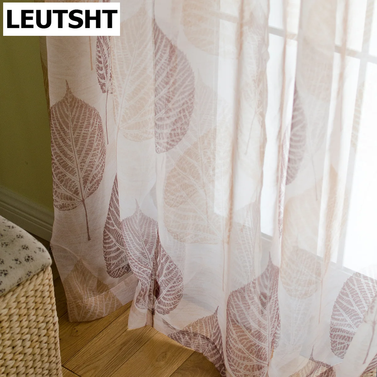 

American Curtains for Living Dining Room Bedroo MIdyllic Maple Leaf Printed Window Screen Tulle Curtain French Window Home Tulle