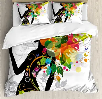 Colorful Duvet Cover Set Madame Butterfly Modern Version with Spring Spiral Circles Leaf Botany Girl Print 3 Piece Bedding Set
Colorful Duvet Cover Set Madame Butterfly Modern Version with Spring Spiral Circles Leaf Botany Girl Print 3 Piece Bedding Set