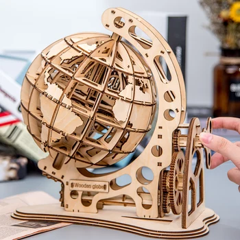 Robotime 147pcs DIY Rotatable 3D Globe Laser Cutting Wooden Puzzle Game Assembly Toy Gift for Children Teens Adult WT001