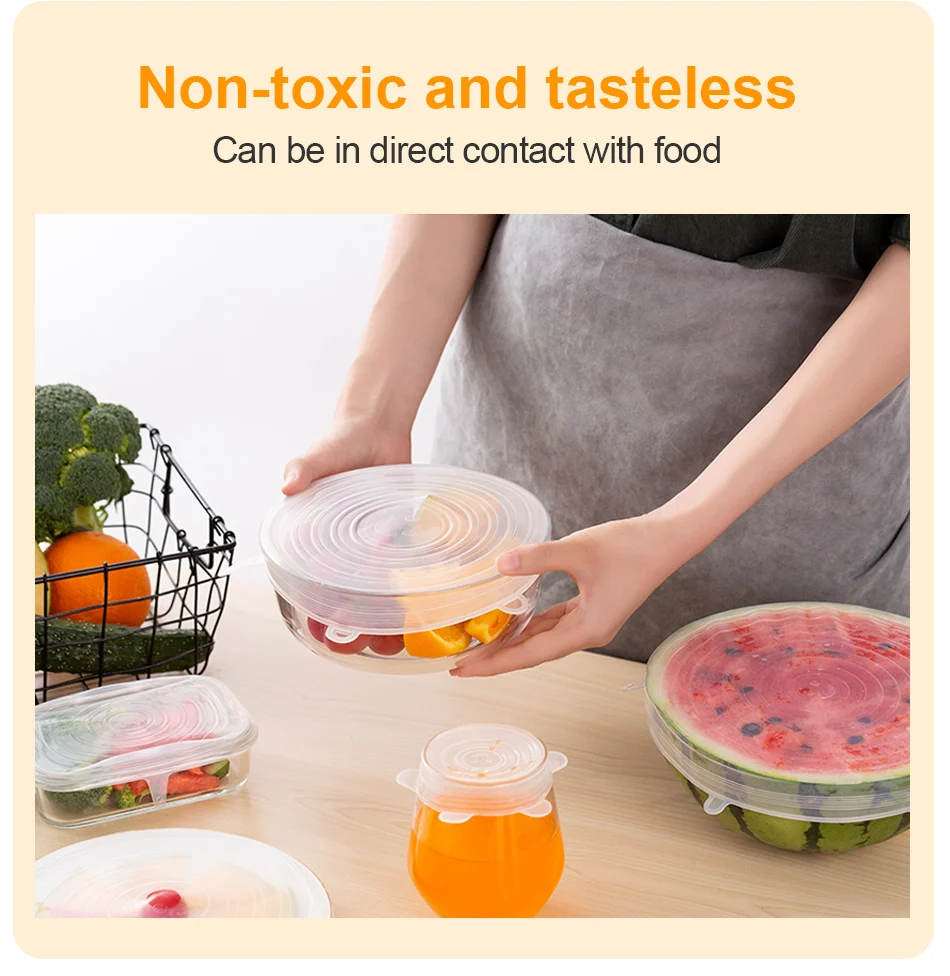 6 Pcs/Set Food Silicone Cover Universal Silicone Lids For Cookware Bowl Pot Reusable Stretch Lids Kitchen Accessories Cookware
