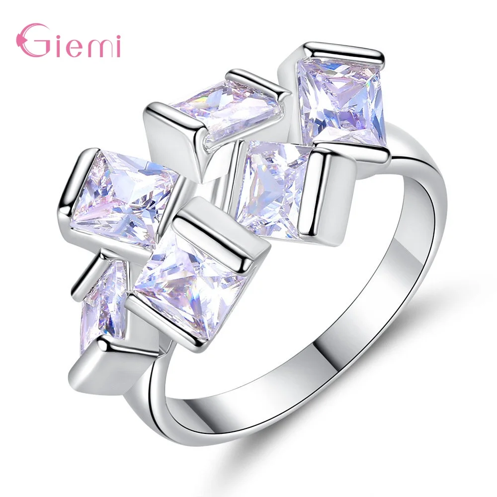 

Wholesale New Arrival Real 925 Sterling Silver Elegant Charm Irrigular Stackable Crystals Finger Rings For Women Wedding Gifts