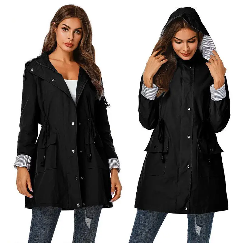 Casual hooded waist waist rainproof mid-length ladies windbreaker rainproof jacket women
Casual hooded waist waist rainproof mid-length ladies windbreaker rainproof jacket women