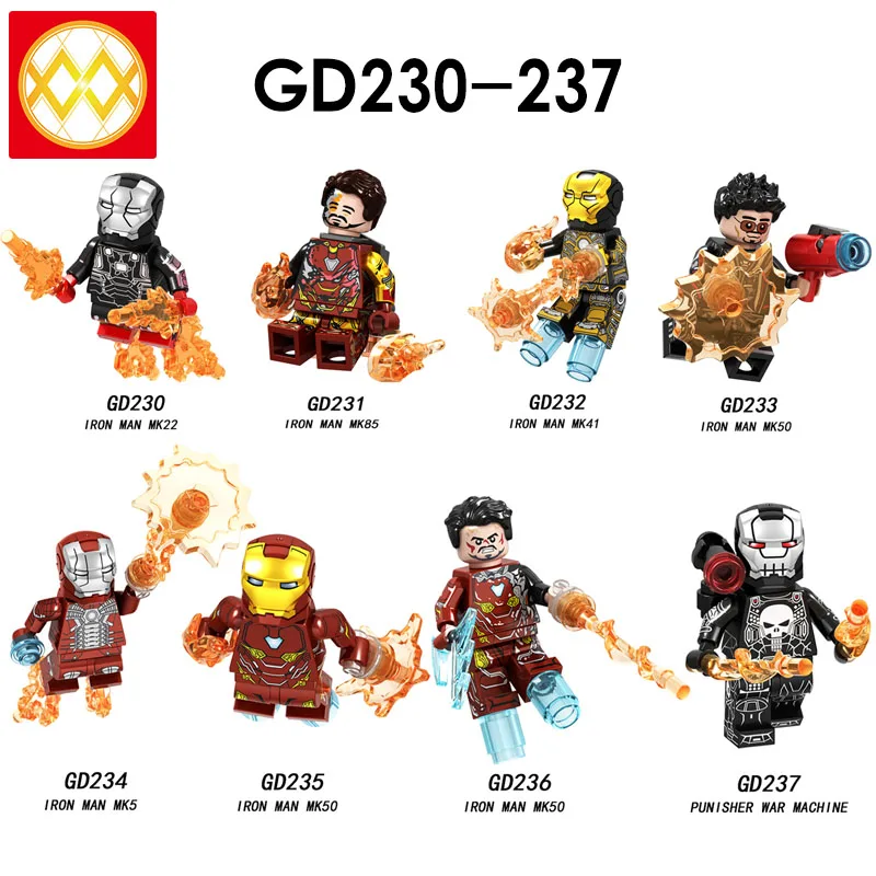 Free Shipping GD230-237 Iron Man Mark5 Mark50 Mark85 Mark41Punisher War Machine Avengers Super Heroes Building Blocks Kids Toys
Free Shipping GD230-237 Iron Man Mark5 Mark50 Mark85 Mark41Punisher War Machine Avengers Super Heroes Building Blocks Kids Toys