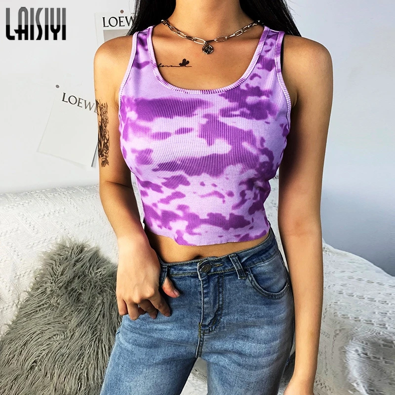 Летняя майка LAISIYI с принтом Tie Dye 2020 женские модные повседневные укороченные топы