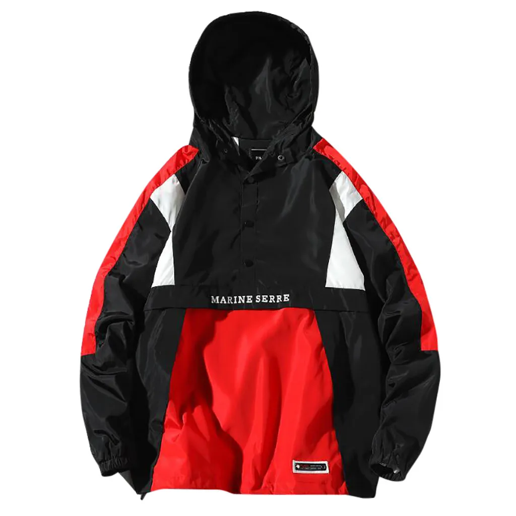 FEITONG Mens Autumn Winter Stitching Color Sports Baseball Waterproof Pullover Hooded Tops Blouse Outerwear