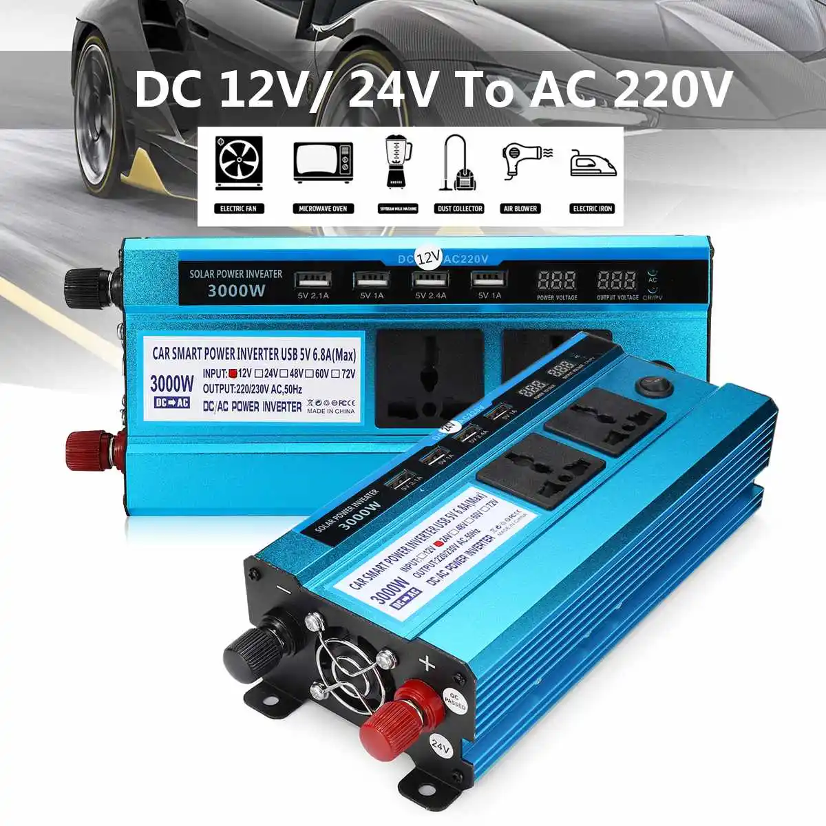 Car Inverter 3000W Car Solar Power Inverter LCD DC 12/ 24V to AC 220V Modified Sine Wave USB Converter Charger Converter Adapter
Car Inverter 3000W Car Solar Power Inverter LCD DC 12/ 24V to AC 220V Modified Sine Wave USB Converter Charger Converter Adapter