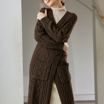 In autumn and winter, long and thick yak cashmere overcoat in thick plus-size cardigan european-american style coat 
In autumn and winter, long and thick yak cashmere overcoat in thick plus-size cardigan european-american style coat