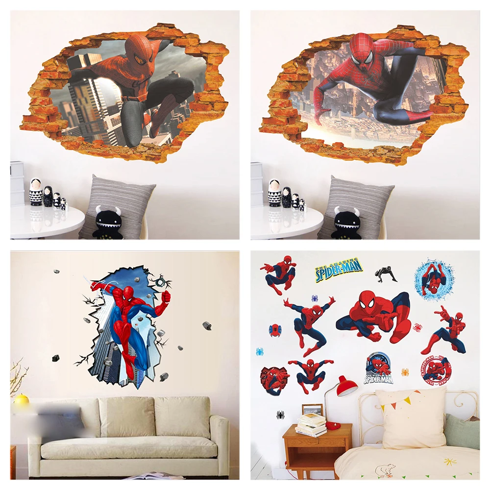 Наклейки на стену Человек-паук для детской комнаты украшение дома 3d Мстители