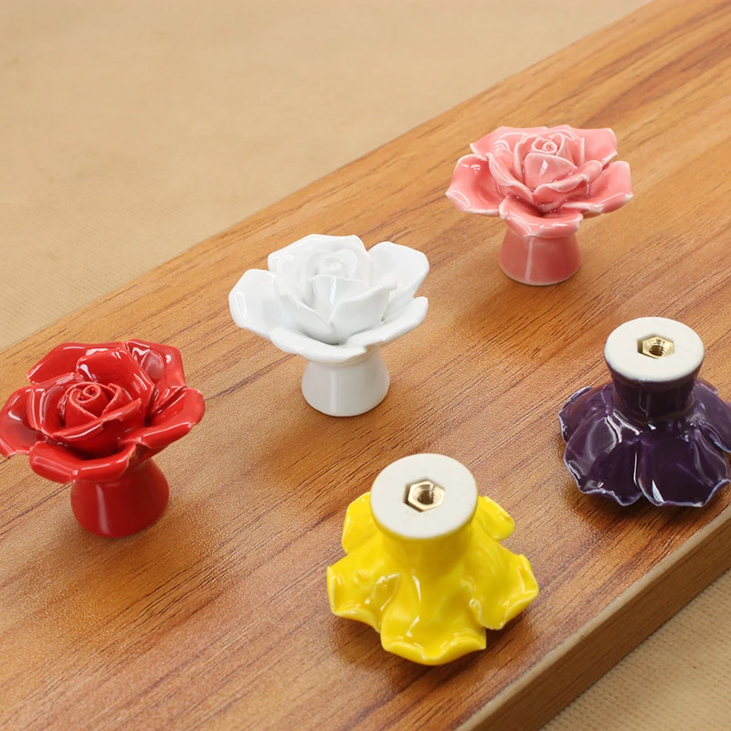 Ручки для мебели из керамических роз в форме цветка ручки дверных ручек шкафов и