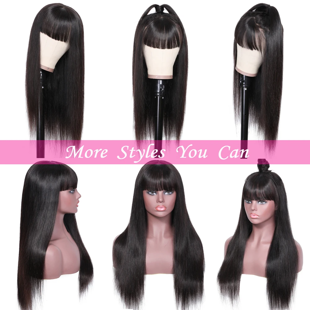 Brazilian Transparent Lace Front Wig With Bangs 13x4 Straight Glueless Lace Front Human Hair Wigs Ali Julia Remy Hair Lace Wig (8)